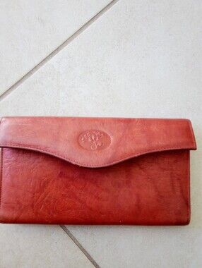 Fold-Open Leather Clasp Wallet in Brown